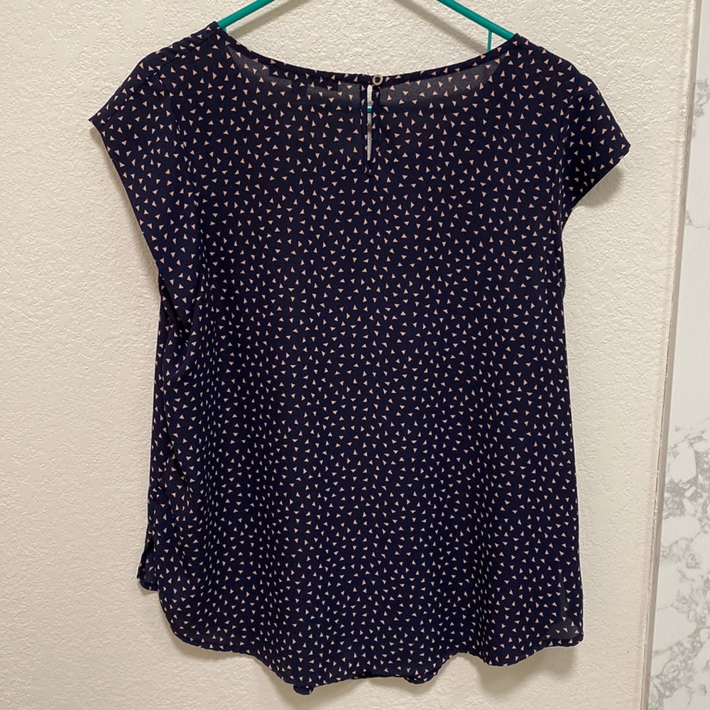 Sweet Rain Navy Blue Blouse with Pink Pattern - Picture 4 of 7